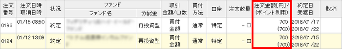 投資信託取引履歴