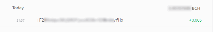 TrezorへのBCH着金