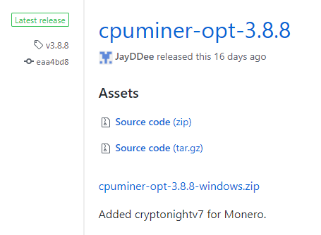 cpuminer-optのダウンロード