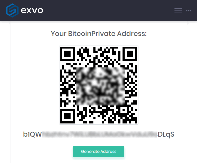 EXVOのBitcoin Privateアドレス