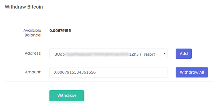 EXVOからTrezorに出金