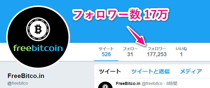 freebitcoinの公式ツイッターアカウント