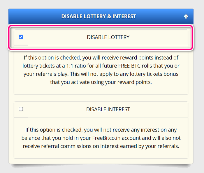 ROLLごとのLOTTERY TICKETを無効化してREWARD POINTをもらう設定